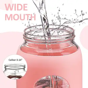 Vaso de 42oz con asa, vaso de agua, 64oz, botella de agua portátil personalizada de alto borosilicato con pajita emergente