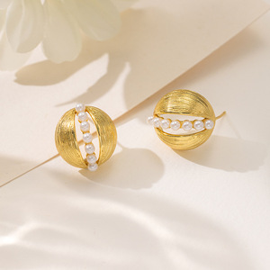 Boucles d'oreilles clous en perles dorées, forme ronde en U, minimalistes, bijoux pour femmes, collection Printemps 2025, origine Yiwu EDB-003 - Product Image 4