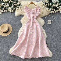 Robe midi de luxe en jacquard pour femme, col en V, taille haute, coupe trapèze