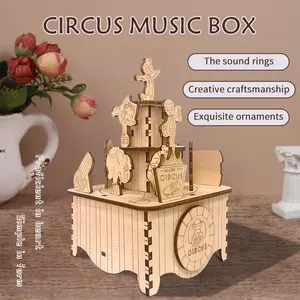 Cajas de música de madera DIY adornos circo caja de música creativo 3D rompecabezas niños juguete hecho a mano Festival regalo decorativo