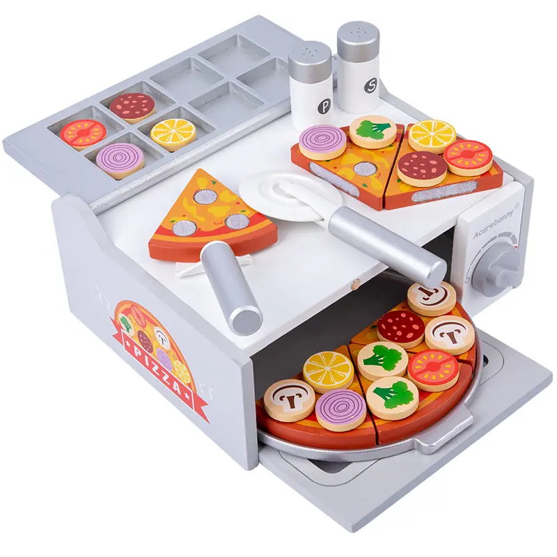 Lò vi sóng Bộ đồ ăn trẻ mới biết đi mô phỏng trò chơi nướng bánh pizza hình làm bánh Pizza đặt đồ chơi vui bằng gỗ bánh Pizza đồ chơi