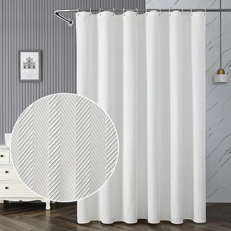 New 3D Embossed Geometric Shower Curtains Waterproof Polyester Shower Curtain Set