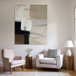 Hand Painted Oil <b>Painting</b> Abstract Minimalist Wall Art Rectangle Metal <b>Frame</b> Wabi Sabi Style Entryway Living Room Decor - Product Image 4