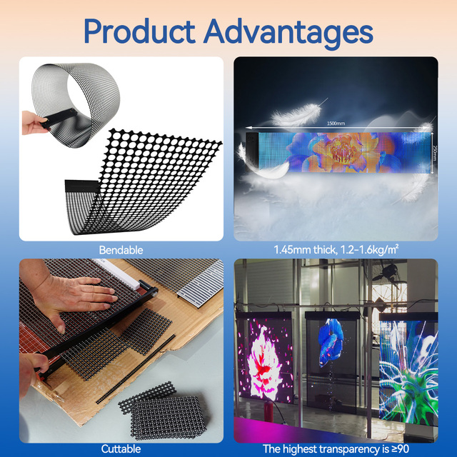 High Resolution Holographic Transparent LED Screen P3.91 Glass Window Mesh Display For Retail Store Advertising Video Wall