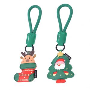 Stylish <b>Christmas</b> Leather Funny Elk Santa Claus Socks Bag <b>Charm</b> Simple Light Keychain Accessories for Fashion Xmas - Product Image 1