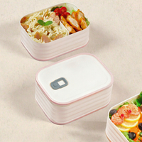 Boîte à lunch chauffante pour micro-ondes, en plastique, motif dessin animé, 2 compartiments, rectangulaire, scellée, réutilisable, anti-fuite, pour étudiants, avec séparateur vert