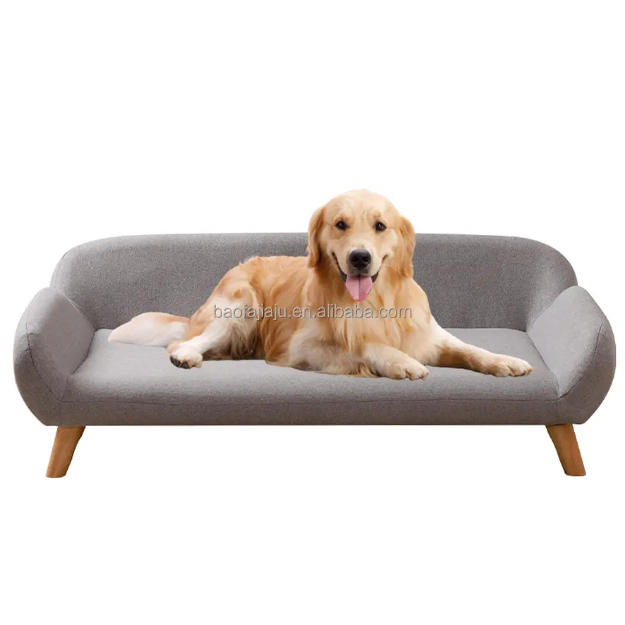 Tempat tidur hewan peliharaan, bahan linen logo kustom tempat tidur anjing kaki sofa dapat dilepas nyaman cocok untuk kamar tidur