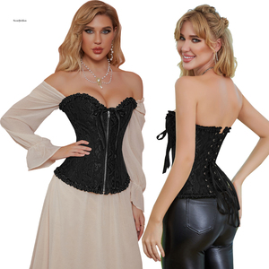 Lingerie <strong>Basque</strong> Plus Size Satin Flower Print Bustier <strong>Top</strong> Vintage Korsett Exotic Overbust Corsets With Zipper Front - Product Image 6
