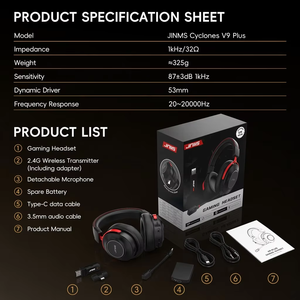 <span class=keywords><strong>Casque</strong></span> de jeu <span class=keywords><strong>sans</strong></span> <span class=keywords><strong>fil</strong></span> OEM JINMS V9 Plus avec batterie remplaçable, logo personnalisé, son surround virtuel 7.1, RGB, léger - Product Image 6