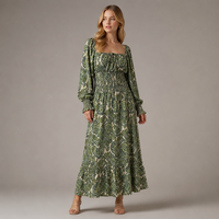 Robe longue décontractée Joydressing pour femme, imprimé cachemire, col carré, manches longues, taille smockée, pour la vente en gros aux boutiques