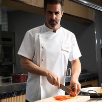 Veste de chef à manches courtes en polycoton respirant, résistante à l'usure, uniforme de chef personnalisé avec logo, veste de chef de restaurant