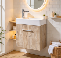 Ensemble de meuble-lavabo mural moderne pour salle de bain, vasque en céramique, armoire en MDF, miroir LED