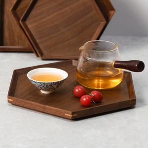 Plateau rectangulaire en bois massif de noyer noir, élégant plateau de service pour hôtel, restaurant, présentation de thé et de fruits - Product Image 4