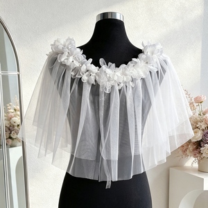 YouLaPan Capa Minimalista <span class=keywords><strong>de</strong></span> Malla Transparente con Flores 3D y Perlas para Novia, Ideal para Bodas en Jardín, Registro <span class=keywords><strong>Civil</strong></span> y Fotografía, Modelo MG57 - Product Image 4