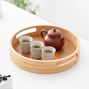 Japanese Style Wooden <b>Tray</b> Round With Handle For Serving Food And Tea Household Use - Product Image 4