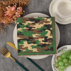 Camouflage Printed Paper Napkins 330mm Square Disposable For Themed Party Use - Product Image 3