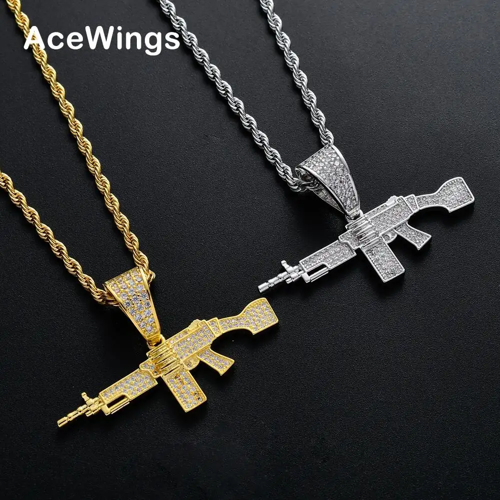 CN135 Brass CZ pendants Iced Out Hip Hop Necklace For Men Gold color silver color