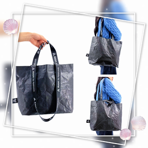 Fournisseur de sacs fourre-tout personnalisés, sac de shopping en PE tissé noir tendance à double poignée avec poignée longue - Product Image 2