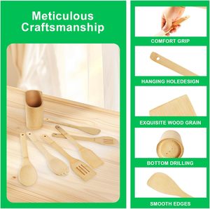 Ensemble d'ustensiles de cuisine en bambou pour casseroles et poêles antiadhésives, spatules et ustensiles de mélange, vaisselle en bambou - Product Image 3