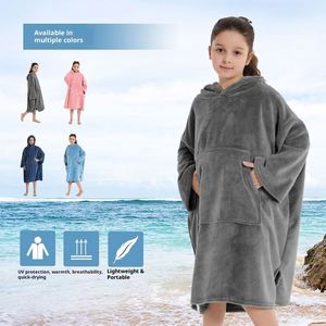 Peignoir en polaire corail uni doux pour enfants, cape à capuche pour la maison, poncho de surf chaud et coupe-vent pour enfants, serviette de bain extérieure - Product Image 1