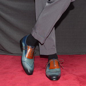 2026 Men's Handmade High-Quality Warm Color Striped Leather <b>Shoes</b>, Genuine Leather, Oxford Business Formal Model - Product Image 3