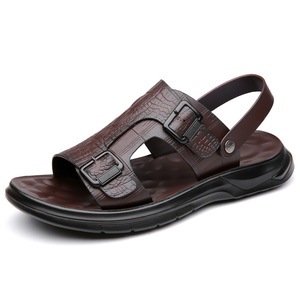 Casual Mens Genuine Leather Beach Sandals Convertible Two Wear <b>Slides</b> Breathable Non Slip For Outdoor Daily Summer Use - Product Image 5