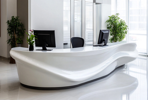 Mostrador de Recepción Extensible de Superficie Sólida Ovalada, Muebles de Oficina Modernos con Acabado Brillante para Hoteles, Edificios de Oficinas y Centros Comerciales - Product Image 2
