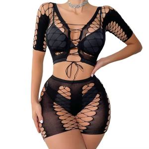 נשים סקסי נערה bodystockhof חלק ניילון פיקנטי גוף גרב dancewear הלבשה תחתונה עם קישוט חלול החוצה - Product Image 6