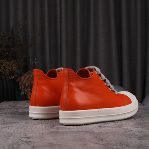 Men's Genuine <b>Leather</b> Jumbo <b>Sneakers</b> Fashion Orange Solid Lace-up Casual Shoes Couple Highstreet Board Shoes - Product Image 4