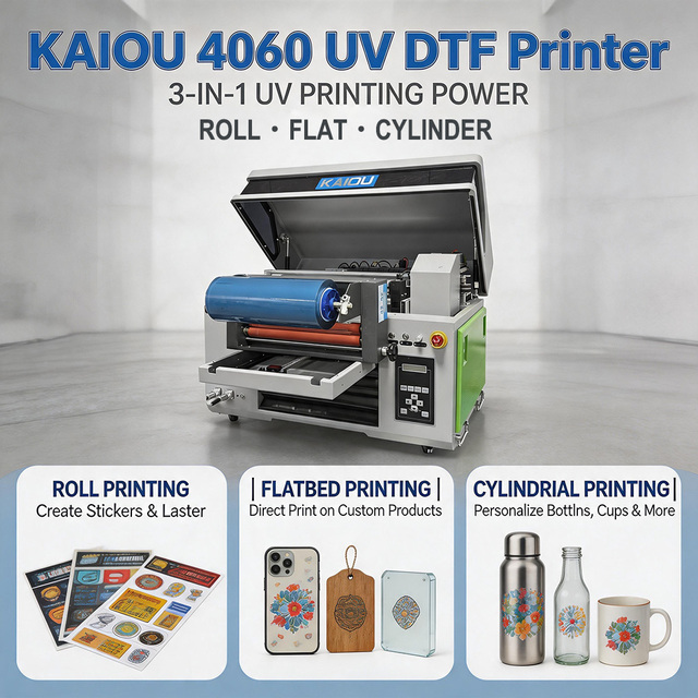 New 4060 A3/A2 3D UV DTF Printer with Optional Flatbed/Cylinder Full-Automatic Inkjet Printer UV Ink Epson Print Heads