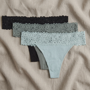 Women's Romantic <b>Mid</b>-Rise Thong with Lace Attachments Plain Dyed Breathable Anti-Bacterial Quick Dry Spandex/Nylon BD - Product Image 3