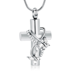Collane con urna per ceneri gioielli per cremazione a farfalla per donna uomo croce Memorial Ash Pendant Keepsake Jewelry Gifts - Product Image 6