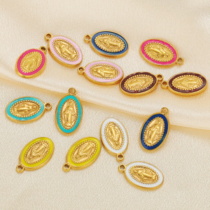 จี้รูปวงรีพระแม่มารี |   จี้เคลือบทอง 18K PVD บนสแตนเลสสตีลลายคริสเตียนเคลือบเงา |   การทำเครื่องประดับ DIY สุดฮิตสำหรับเด็ก - Product Image 2