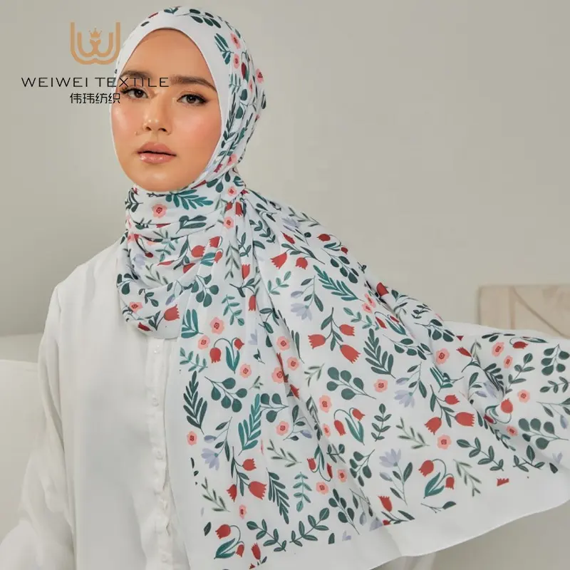 Custom Square Digital Printed Floral Premium Bandana Scarf Cotton Voile Hijab Scarves Shawls