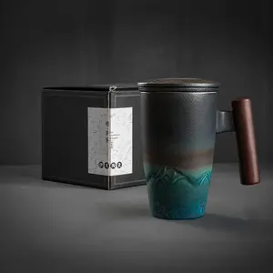 Tasse rétro créative grande tasse à thé en céramique tasse à café en poterie faite à la main tasses et tasses ensemble de cadeau d'affaires Bol Traditionnel Chinois