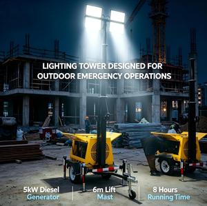 Générateur monocylindre refroidi par air 5 kW avec tour d'éclairage LED surélevée pour travaux extérieurs et alimentation de secours - Product Image 5