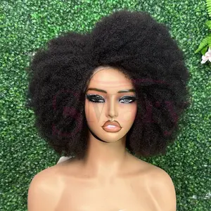 Giá rẻ mật độ đầy đủ afro xoăn 13x4 t phần ren phía trước tóc giả siêu đôi rút ra 12A lớp tóc giả tóc con người nhà cung cấp cho phụ nữ da đen