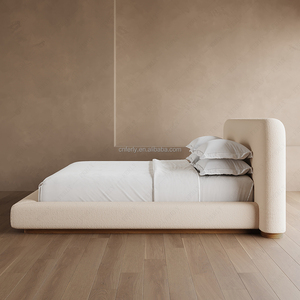 FERLY Boucle Extended Panel Platform <strong>Bed</strong> Wabi-Sabi <strong>Low</strong> Profile Upholstered <strong>Bed</strong> <strong>Frame</strong> for Master Bedroom Villa Hotel Furniture - Product Image 4