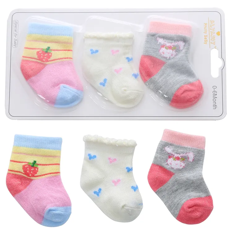 Belles chaussettes de bébé jacquard fille en coton 3 en 1