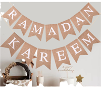 Guirlande de Ramadan en jute et toile de jute, bannière rectangulaire pour décoration de l'Aïd, bannières MUBARAK / HAJJ