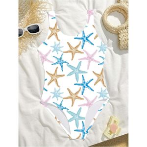 FOXA Maillot de bain une pièce pour fille, imprimé étoile de mer, sans manches, col rond, extensible, en spandex et polyester - Product Image 3