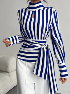 Baju Wanita Ukuran Besar Yuhong Wholesale Fashion, Kemeja Bergaris Hitam Putih Lengan Panjang, Kemeja Elegan, Blus Wanita - Product Image 5