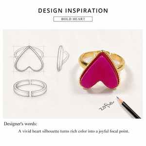 Bague Cœur en Pierre Naturelle Rose, Acier Inoxydable Plaqué Or 14K sous Vide, Bague Ajustable Tendance - Product Image 5