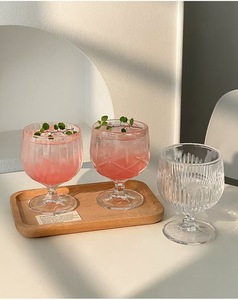 Bicchiere in vetro a righe verticali con piede, 250 ml, per succhi, cocktail, dessert, uso domestico e caffè - Product Image 4