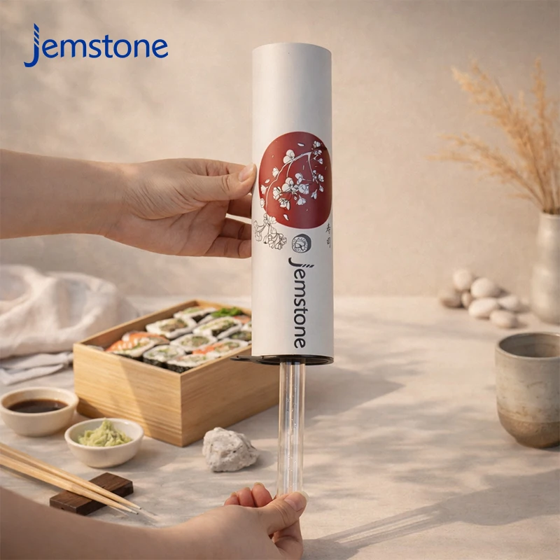 Customized Sushi Push Pop Food-grade Cardboard Cylinder Tube with Soy Sauce Bottle Push up Paper Tube for Sushi Rolls Packaging