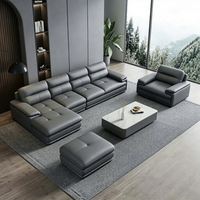Italienisches Minimalistisches Echtleder-Sofa-Set Modernes und Schlichtes Wohnzimmer Neuer Stil Ledermöbel-Set Queen-Size-Sofa