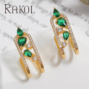 RAKOL EP5797 Micro Cubic Zirconia Hoop Gold Plated Oval Hie Green Zircon Stud Jewelry Women's Earrings - Product Image 2