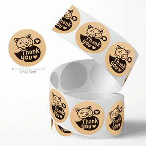 Etiqueta Adhesiva Redonda de 2.5cm con Dibujo de Gato <span class=keywords><strong>en</strong></span> Papel Kraft Rústico, con Adhesivo Fuerte, para Empacar Productos de Panadería, Bocadillos y Pequeños Regalos - Product Image 2
