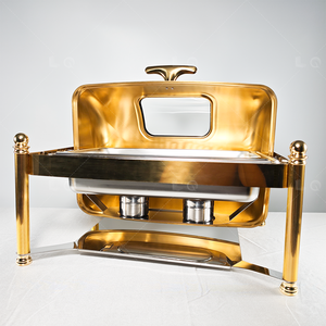 Colonne romaine de luxe en acier inoxydable plaqué or haut de gamme chauffe-plats avec verre ensemble de buffet chauffe-plats de 9L pour la restauration - Product Image 3