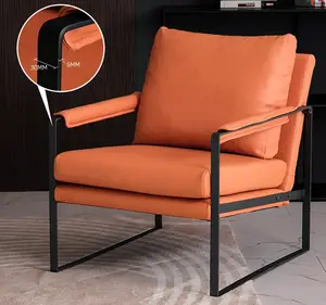 Furnitur ruang tamu kulit berumbai Modern sayap belakang tinggi desain unik kursi aksen santai kantor